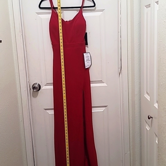CITY STUDIO RED PROM SPAGHETTI STRAP WITH SPLIT AND LACE BACK MAXI DRESS SIZE 1 - Picture 10 of 12